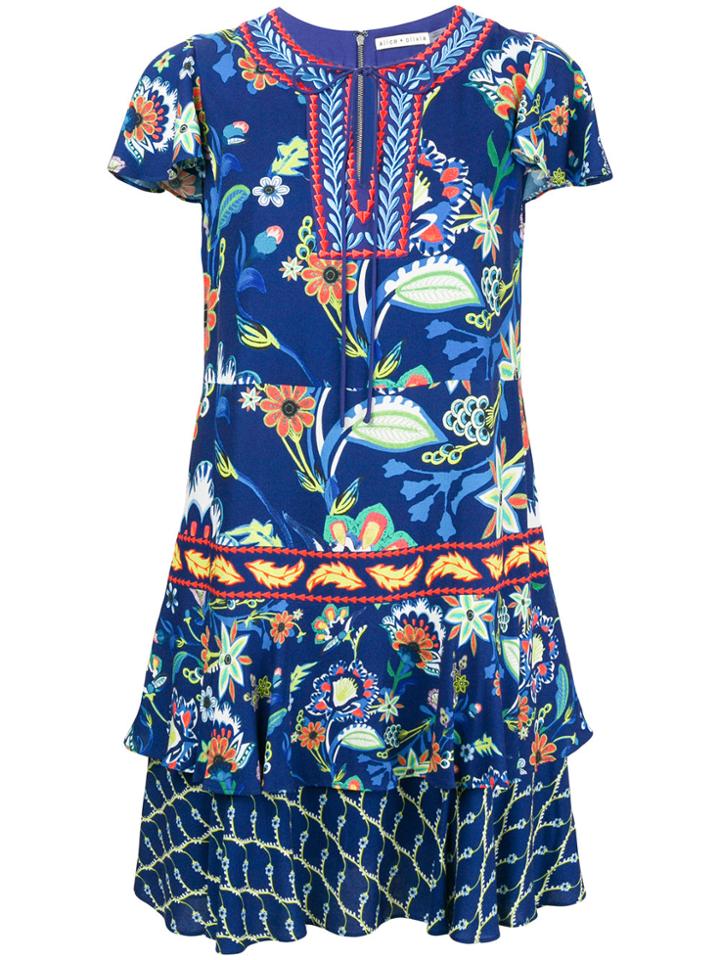 Alice+olivia Floral Embroidered Bohemian Dress - Blue