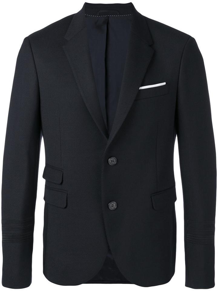 Neil Barrett Two Button Blazer, Men's, Size: 46, Blue, Elastodiene/polyester/virgin Wool/polyester