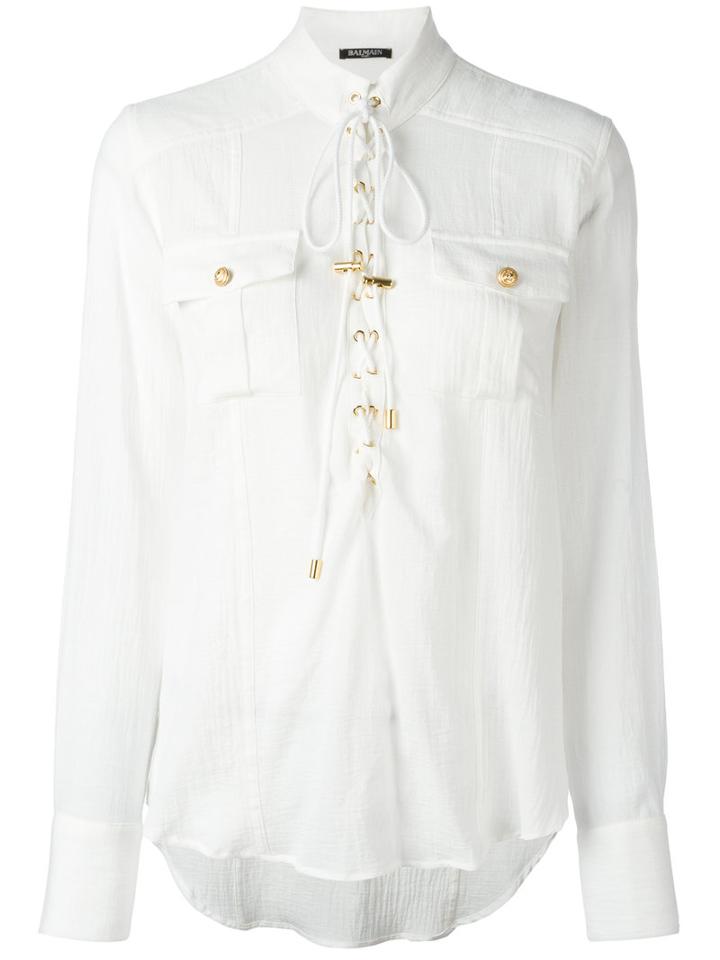 Balmain Lace-up Shirt, Women's, Size: 40, White, Cotton