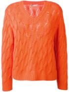 Cruciani Cable Knit V-neck Jumper, Women's, Size: 40, Yellow/orange, Cashmere
