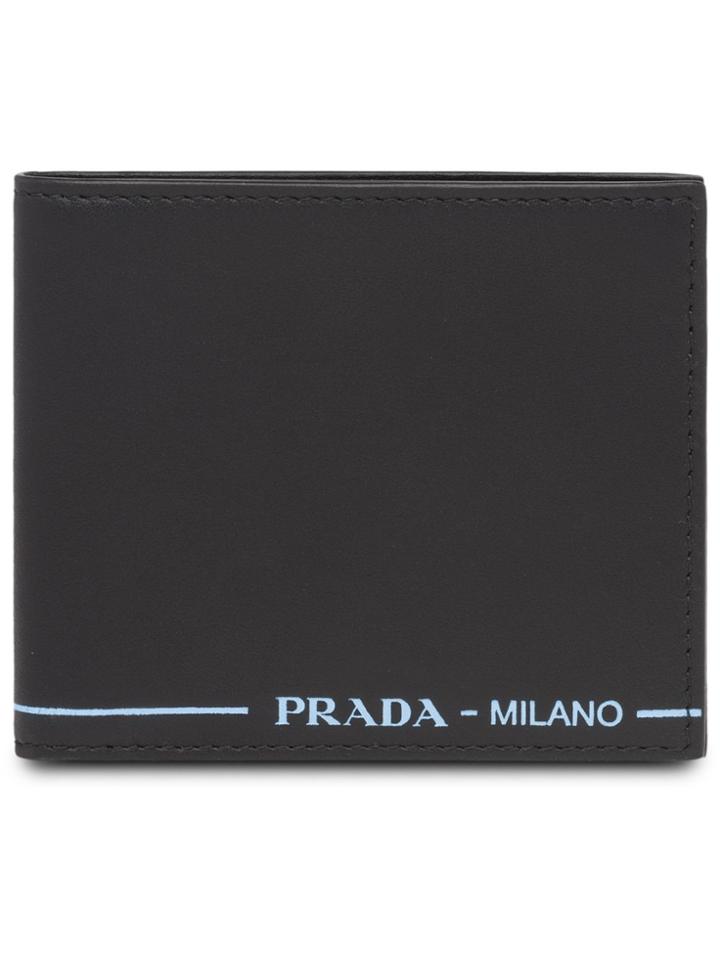 Prada Logo Print Flap Wallet - Black