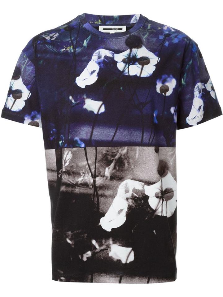 Mcq Alexander Mcqueen Hyper Floral Print T-shirt, Men's, Size: L, Grey, Cotton