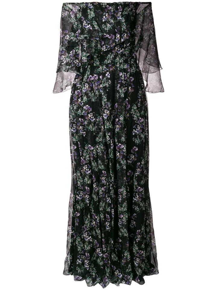 Blumarine Floral Off The Shoulder Maxi Dress - Black