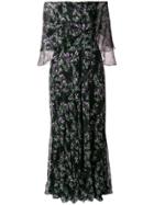 Blumarine Floral Off The Shoulder Maxi Dress - Black