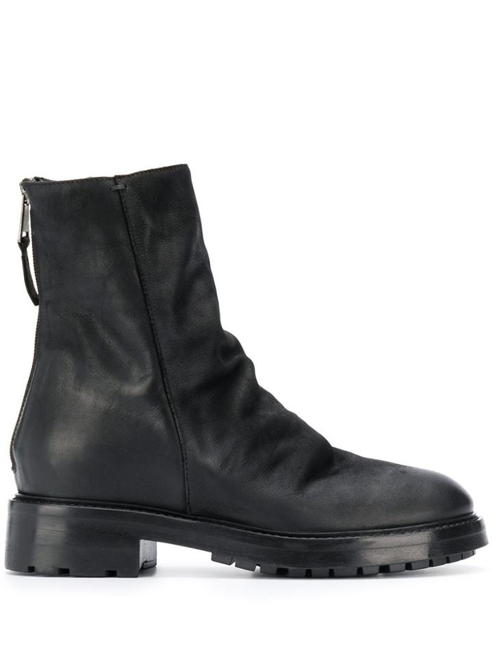 Strategia Chunky Heel Back Zip Boots - Black