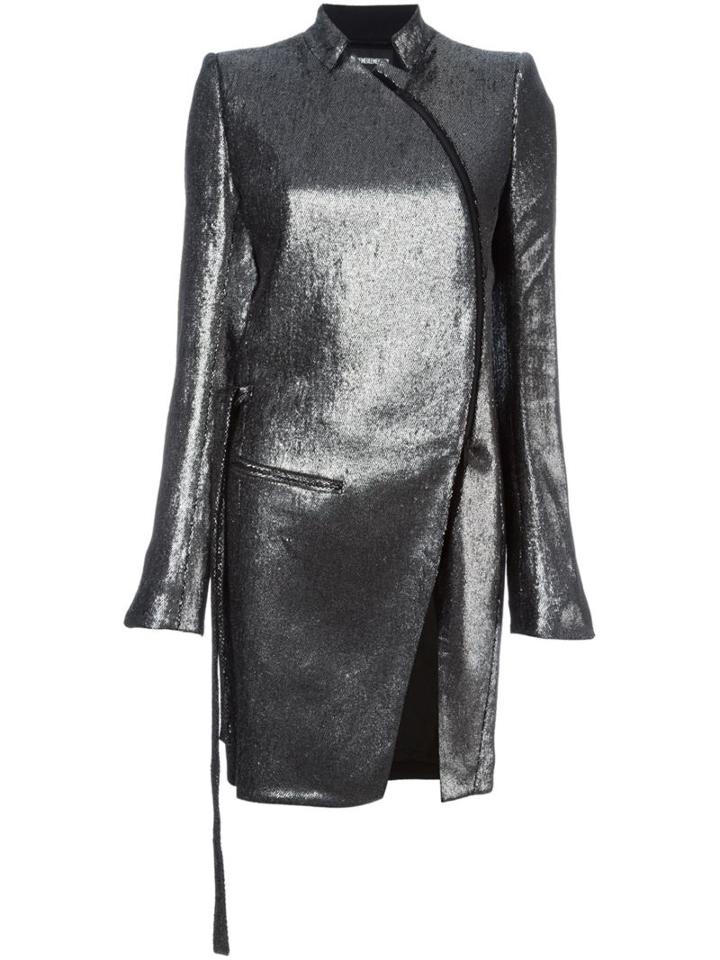 Ann Demeulemeester Metallic (grey) Fitted Coat, Women's, Size: 32, Linen/flax/nylon/virgin Wool