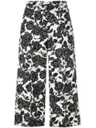 Msgm Floral Print Cropped Trousers, Size: 42, White, Cotton/linen/flax