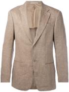 Armani Collezioni Lightly Checked Blazer, Men's, Size: 48, Nude/neutrals, Linen/flax/viscose