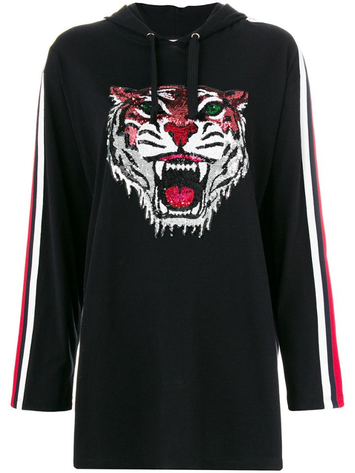 Gucci Embellished Tiger Long Length Hoodie - Black