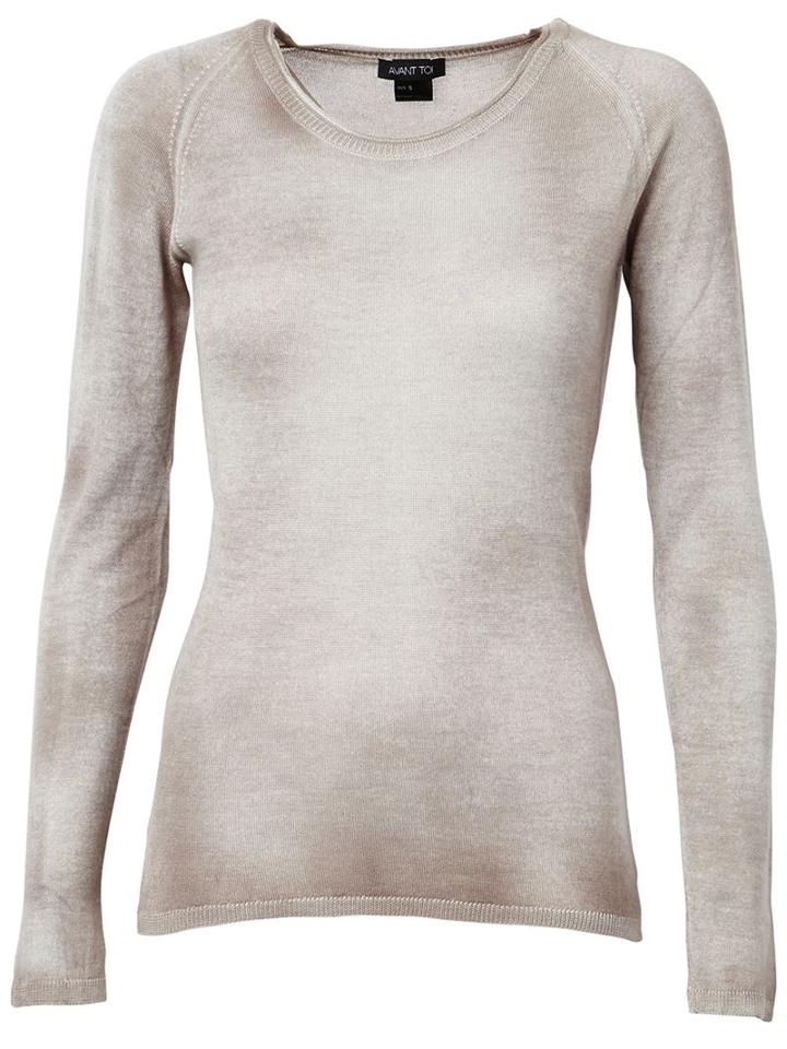 Avant Toi Round Neck Semi Sheer Slim Fit Jumper, Women's, Size: Small, Nude/neutrals, Silk/cashmere