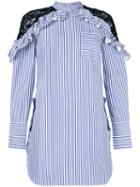 Self-portrait - Striped Lace Shoulder Dress - Women - Cotton/polyester - 10, White, Cotton/polyester
