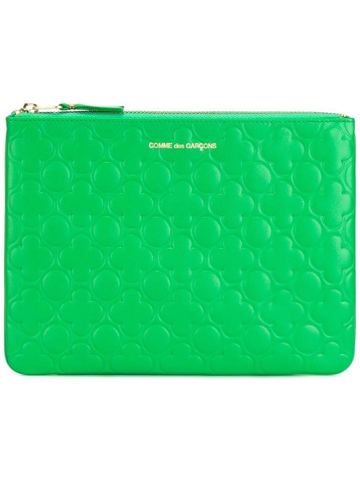 Comme Des Garçons Embossed Zipped Clutch, Adult Unisex, Green, Leather