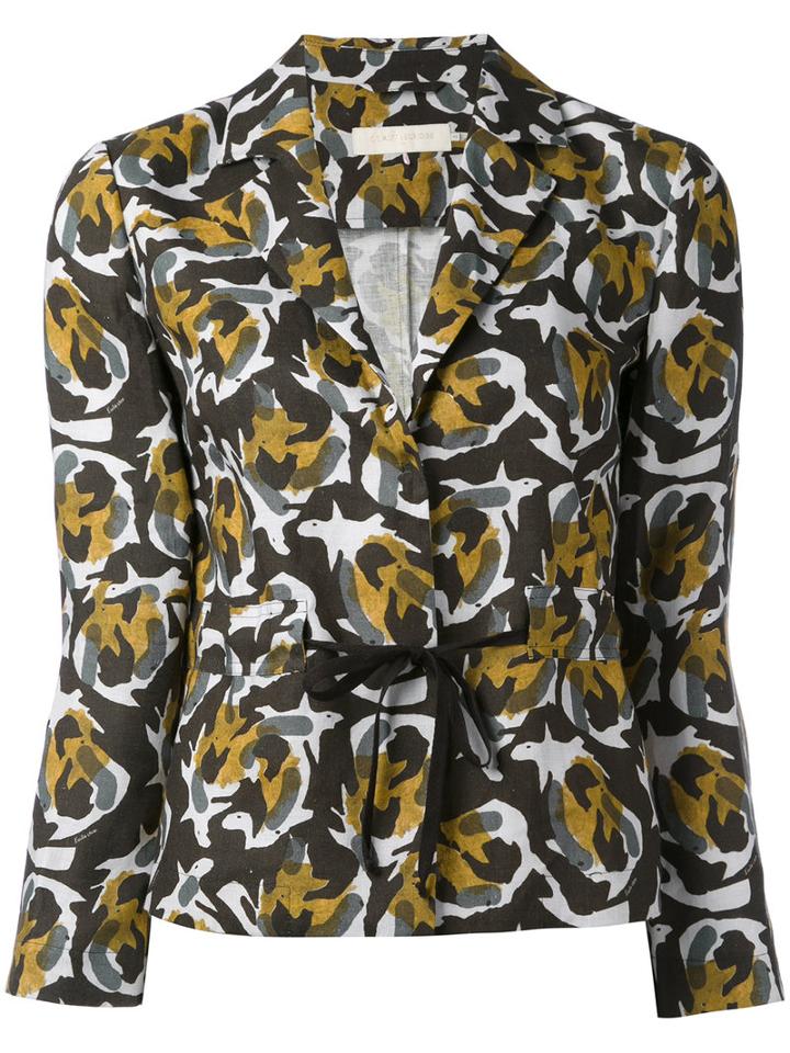 L'autre Chose - Abstract Print Fitted Jacket - Women - Linen/flax - 40, Green, Linen/flax