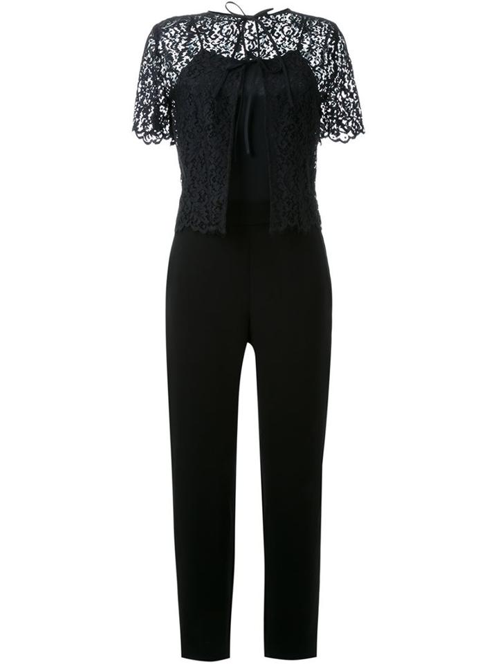 Muveil Lace Overlay Jumpsuit, Women's, Size: 38, Black, Cotton/nylon/polyester/triacetate