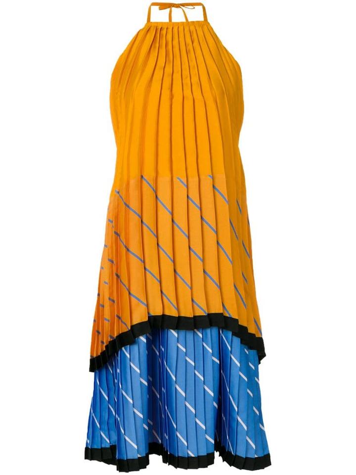 Victoria Victoria Beckham Pleated Tiered Colour Block Dress - Orange