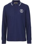 Burberry Long-sleeve Embroidered Logo Cotton Polo Shirt - Blue