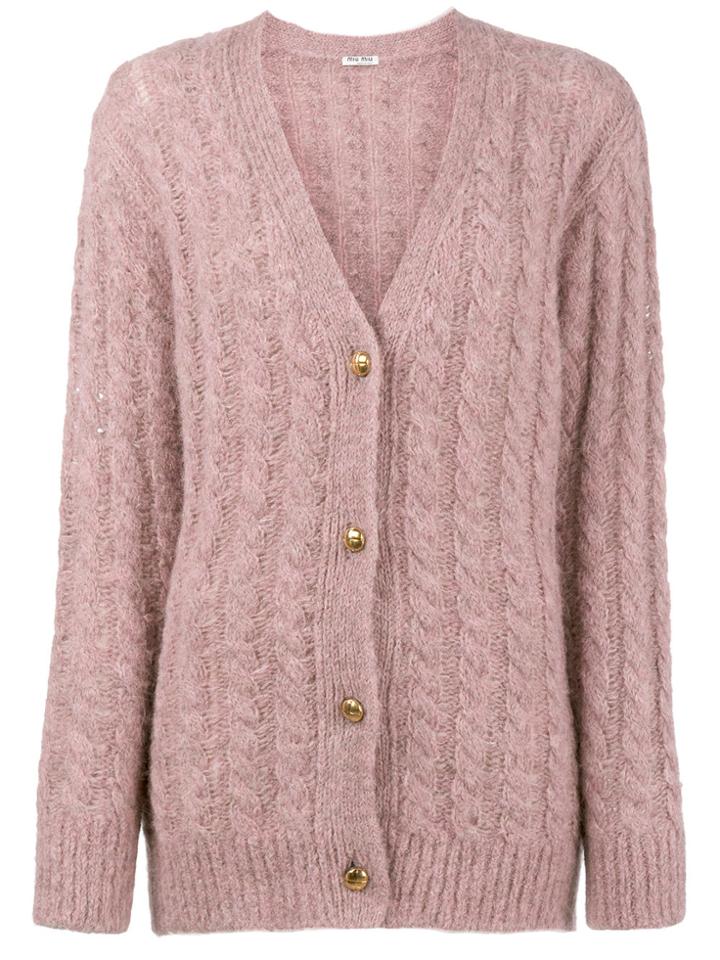 Miu Miu Cable Knit Cardigan - Pink & Purple