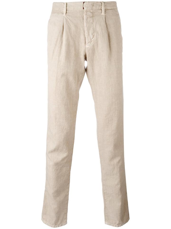 Incotex Pleat Detail Tapered Trousers, Men's, Size: 36, Nude/neutrals, Cotton/linen/flax