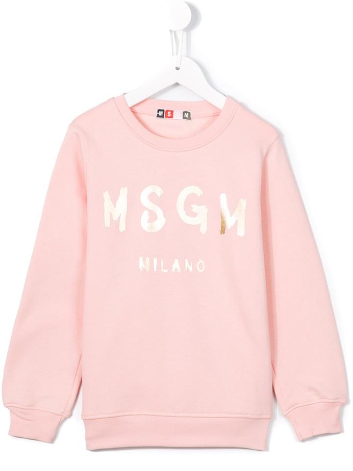 Msgm Kids Logo Print Sweatshirt, Girl's, Size: 8 Yrs, Pink/purple