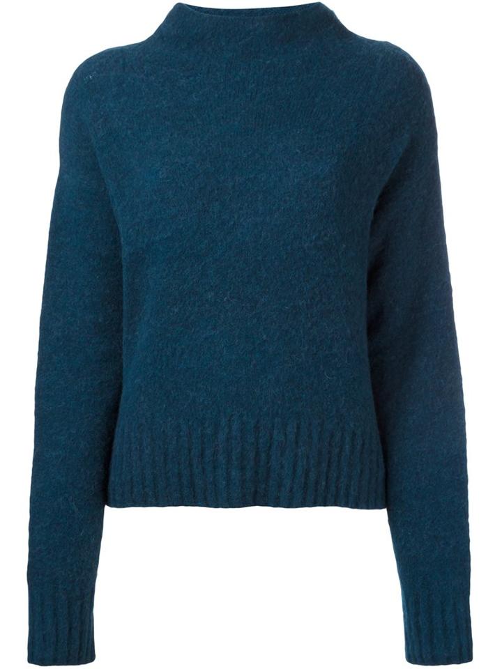 T By Alexander Wang Funnel Neck Jumper, Women's, Size: Medium, Blue, Nylon/spandex/elastane/wool/alpaca