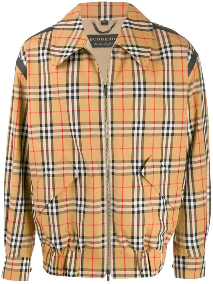 Burberry Checked Zipped Jacket - Neutrals
