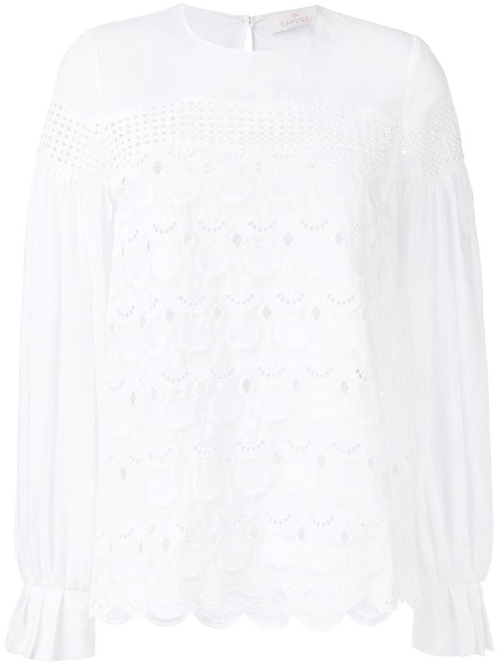 Capucci Scalloped Hem Blouse, Women's, Size: 44, White, Cotton/polyester