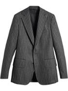 Burberry Pinstriped Wool Blend Twill Tailored Jacket - Grey