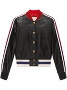 Gucci Embroidered Leather Bomber - Black