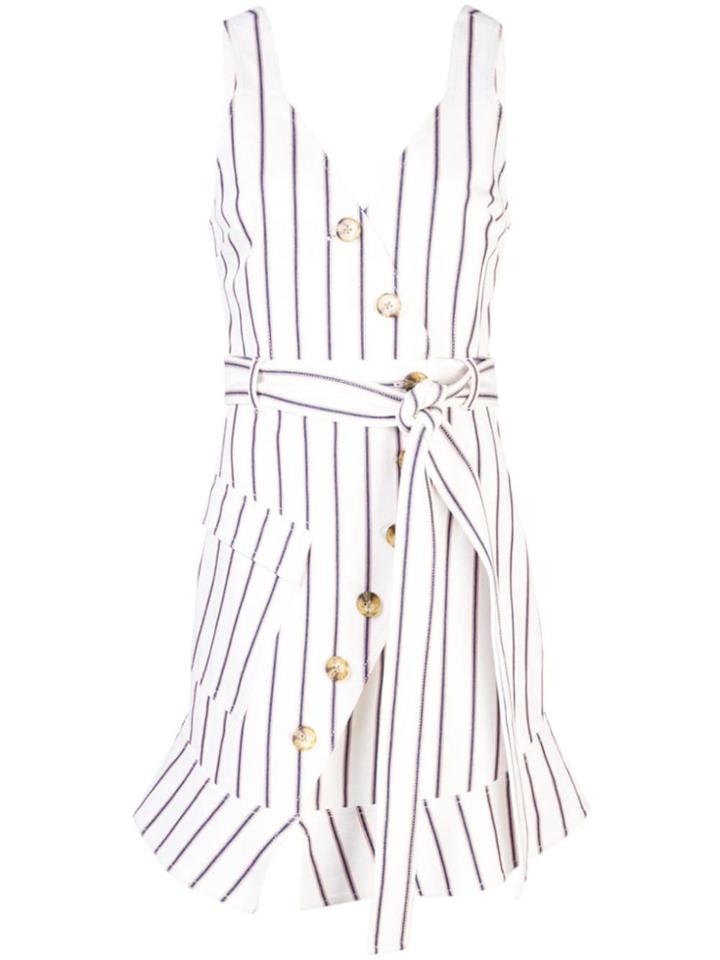 Derek Lam 10 Crosby Belted Asymmetrical Placket Pencil Striped Dress -