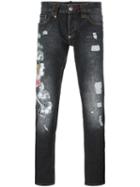 Philipp Plein Tiger Embroidered Jeans, Men's, Size: 33, Grey, Cotton