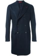 Isaia Peak Lapel Coat, Men's, Size: 50, Blue, Cupro/cashmere/wool