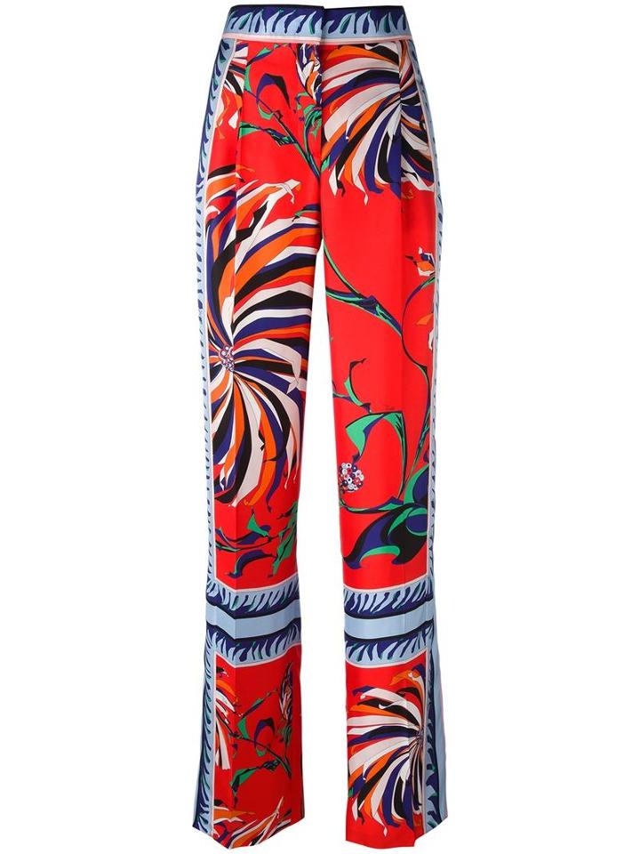 Emilio Pucci Mixed Print Trousers, Women's, Size: 42, Red, Silk/acetate/viscose