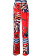 Emilio Pucci Mixed Print Trousers, Women's, Size: 42, Red, Silk/acetate/viscose