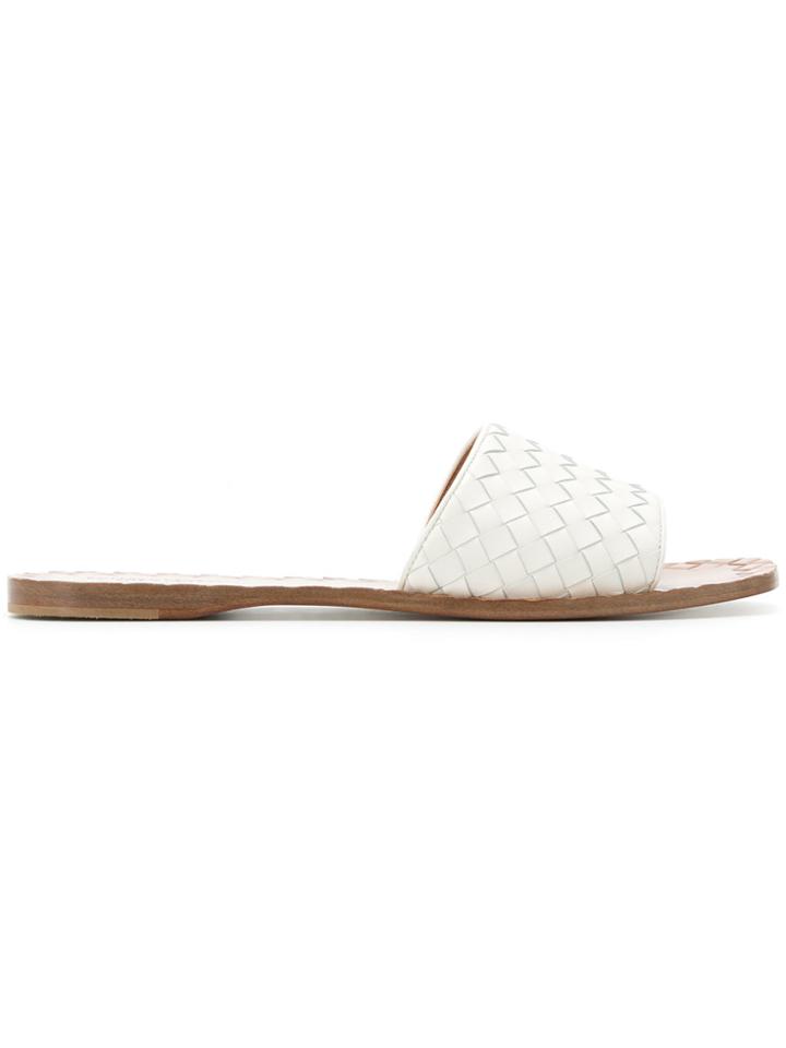 Bottega Veneta Intrecciato Weave Sandals - White