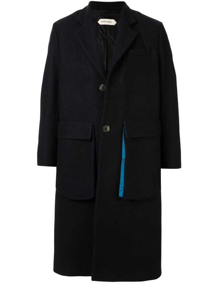 Namacheko Large-pocket Single-breasted Coat - Blue