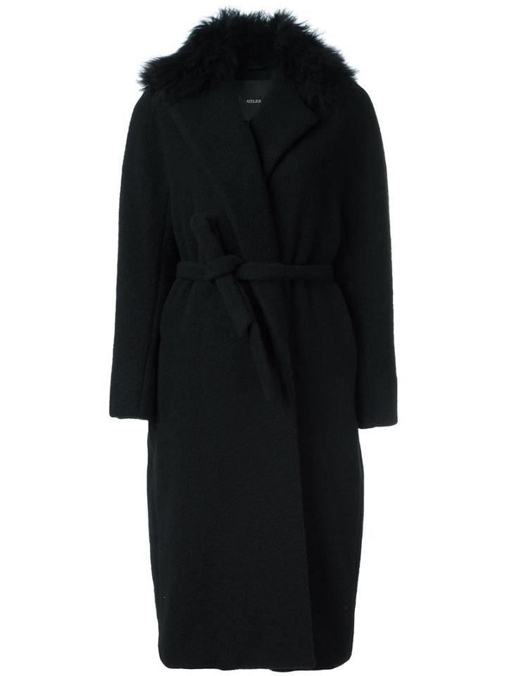 Max Mara Atelier Belted Hooded Coat, Women's, Size: 40, Black, Nylon/alpaca/acetate/silk