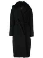 Max Mara Atelier Belted Hooded Coat, Women's, Size: 40, Black, Nylon/alpaca/acetate/silk