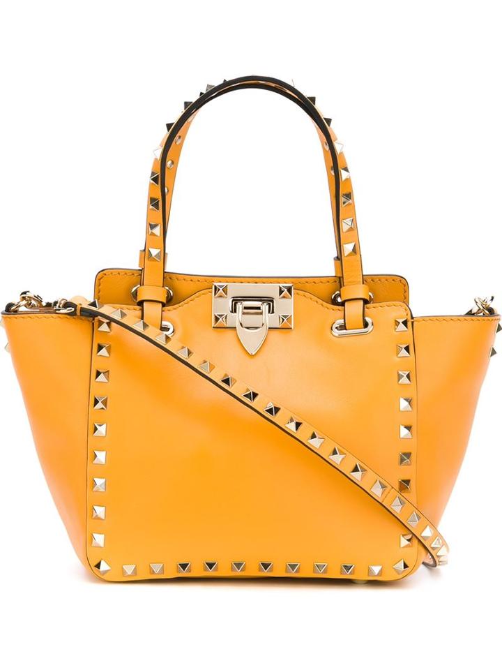 Valentino Garavani Rockstud Trapeze Tote, Women's, Yellow/orange, Calf Leather/metal Other