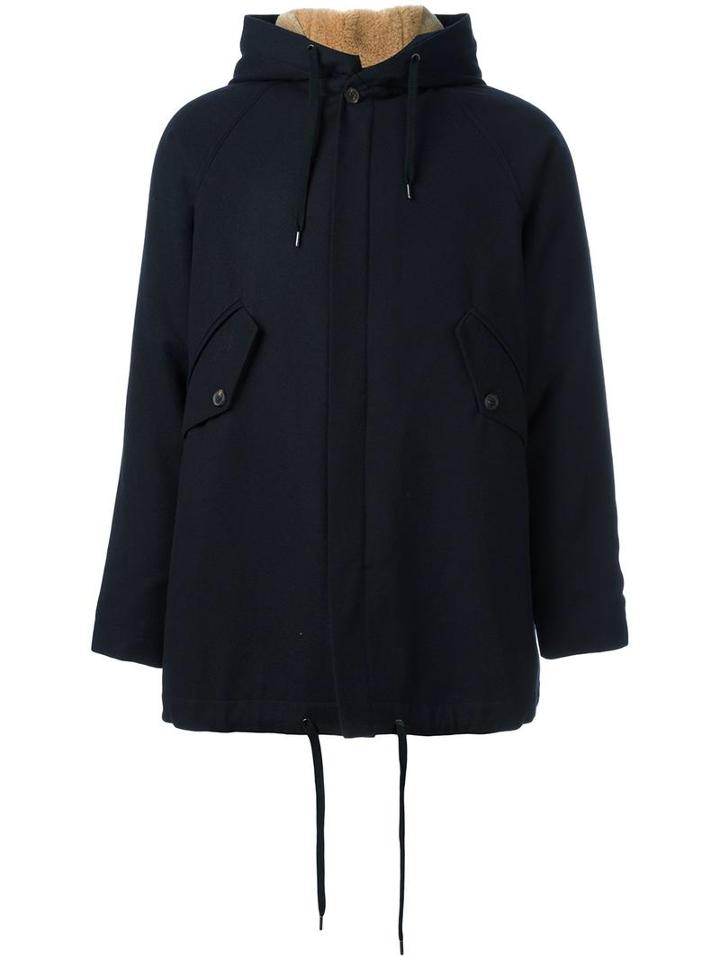 A Kind Of Guise Concealed Fastening Hooded Coat, Men's, Size: Xl, Blue, Virgin Wool/cotton/wool