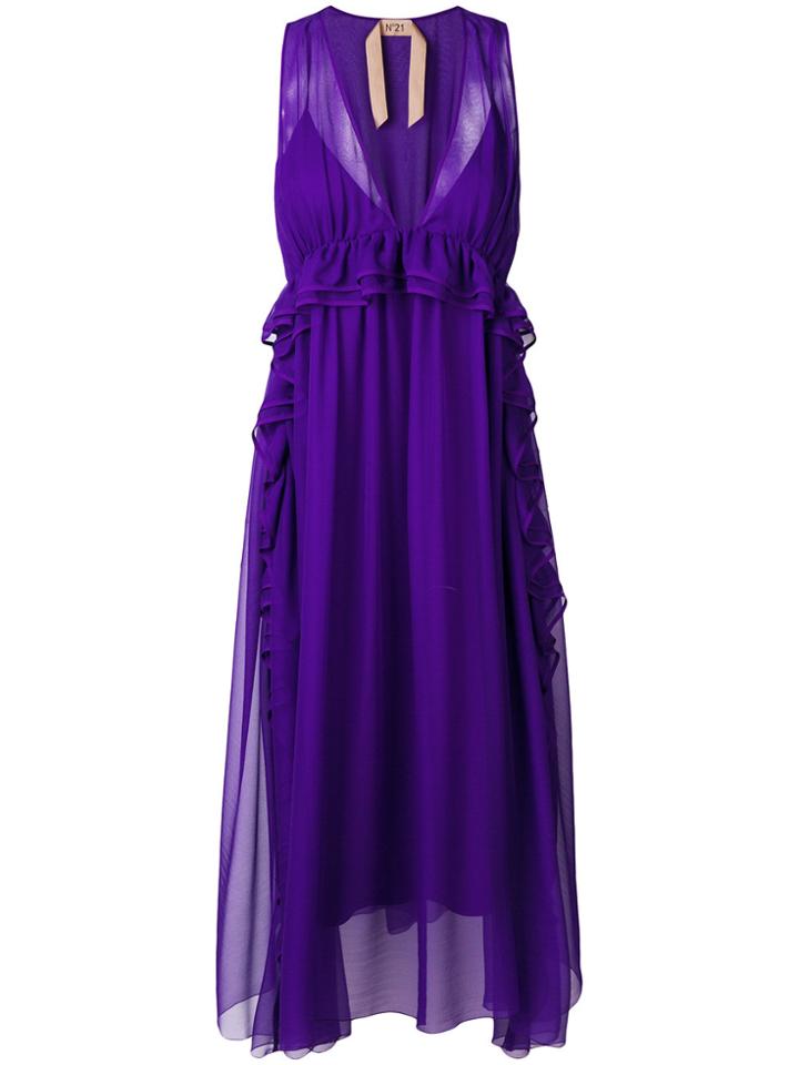 No21 Sleeveless Flared Midi Dress - Pink & Purple