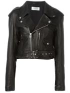 Faith Connexion Cropped Biker Jacket, Women's, Size: 38, Black, Lamb Skin/polyester/cotton