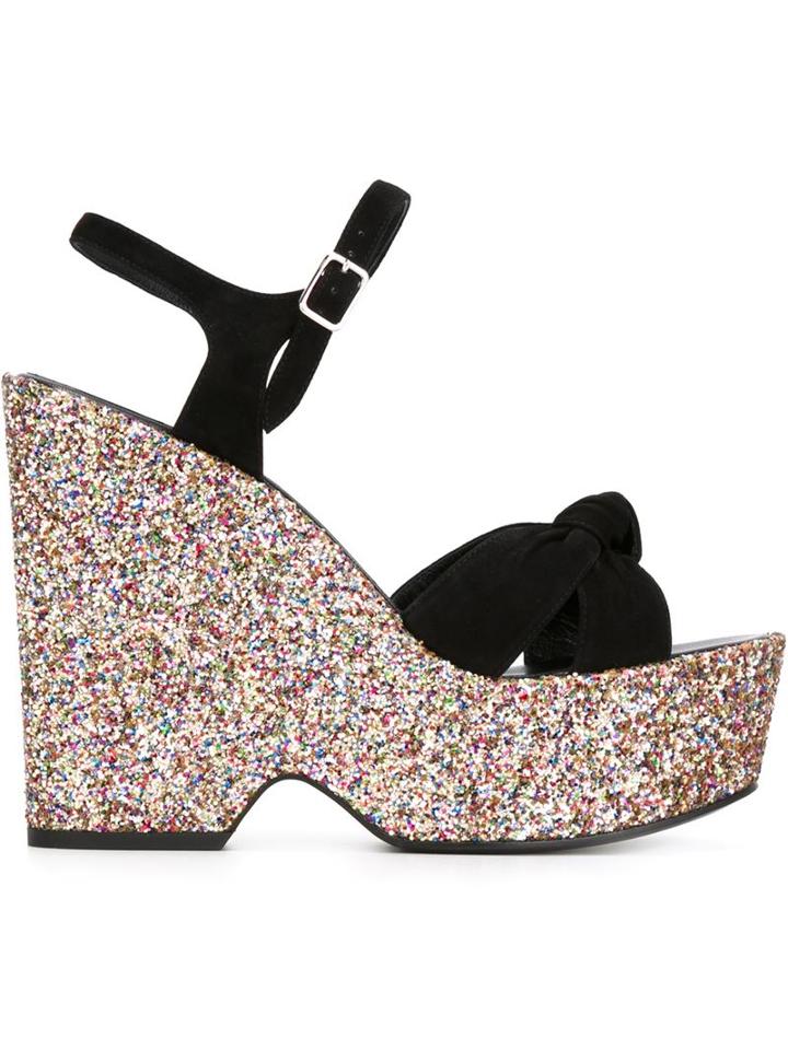 Saint Laurent Candy Platform Sandals, Women's, Size: 37.5, Black, Suede/leather