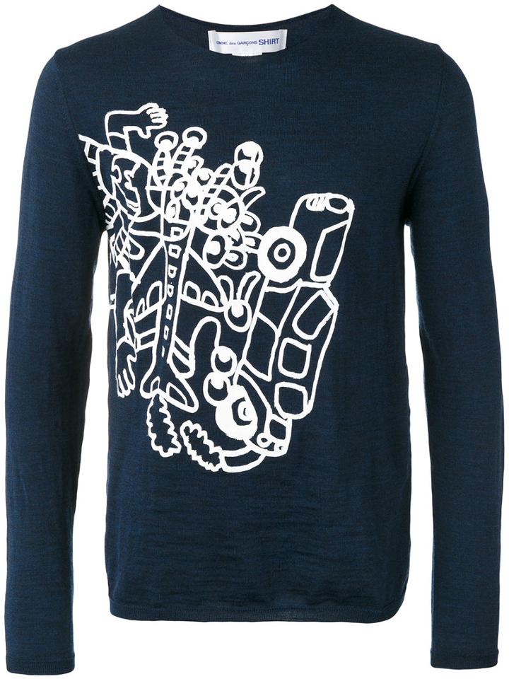 Comme Des Garçons Shirt Abstract Print Jumper, Men's, Size: Small, Blue, Wool