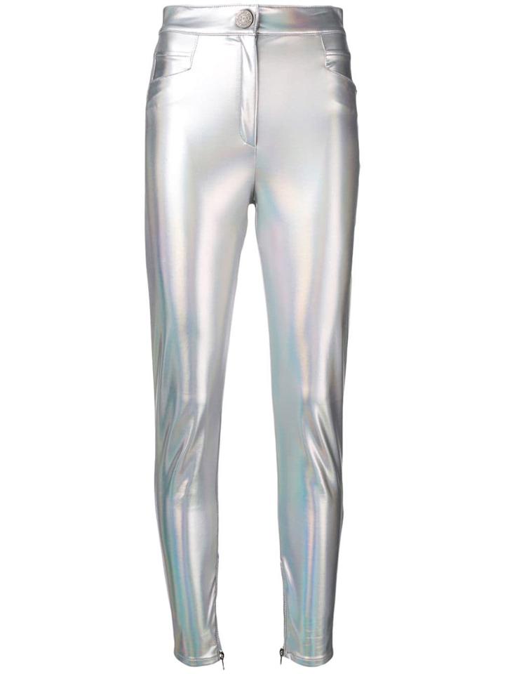 Balmain Coated Holographic Trousers - Grey