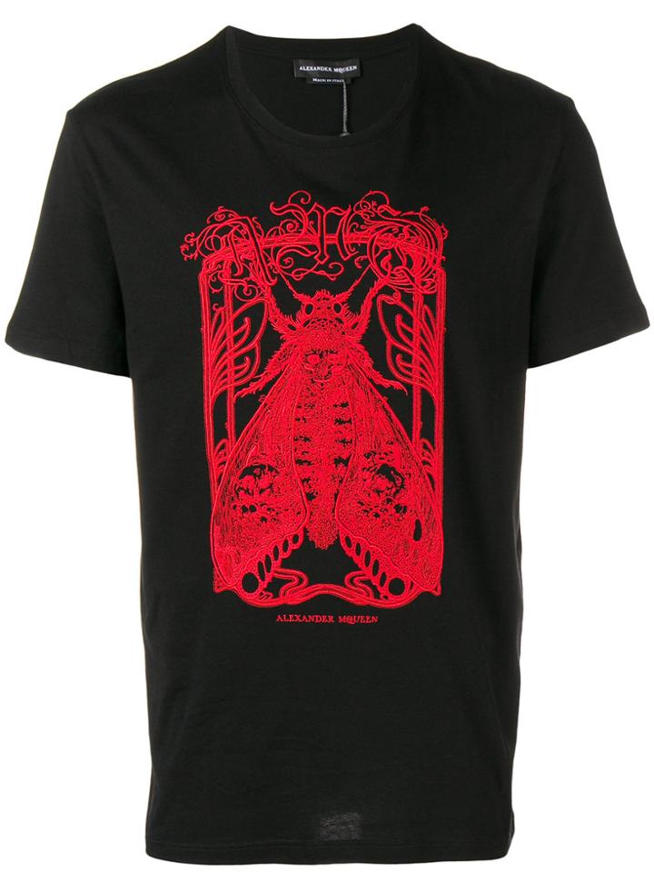 Alexander Mcqueen Moth Embroidered T-shirt - Black