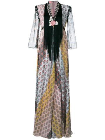 Giamba - Floral Fringed Maxi Dress - Women - Silk/polyester/acetate/viscose - 40, Pink/purple, Silk/polyester/acetate/viscose