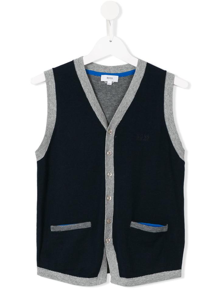 Boss Kids Ribbed Trim Waistcoat, Boy's, Size: 16 Yrs, Blue