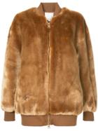 Tibi Luxe Faux Fur Zip Up Track Jacket - Brown