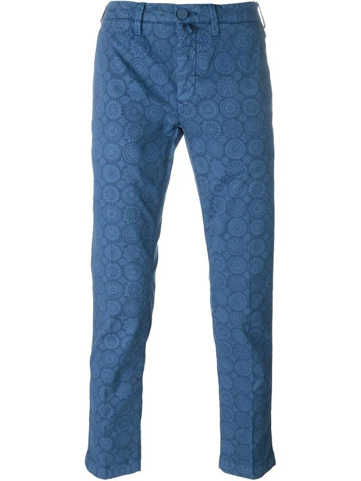Jacob Cohen Floral Print Trousers, Men's, Size: 35, Blue, Cotton/spandex/elastane