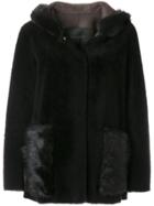 Blancha Fur Hooded Coat - Black